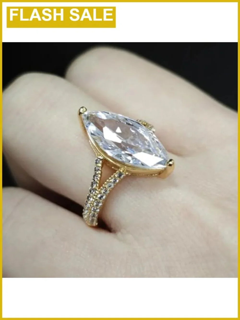 18K Gold Plated Pear Cubic Zirconia Engagement Ring Solitaire